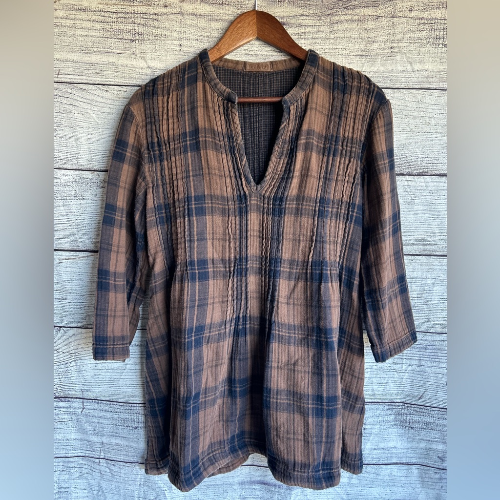 Cp Shades Jasmine Tunic Plaid 100% Cotton Size Medium